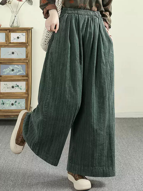 Women Vintage Spring Pure Color Wide-leg Linen Pants