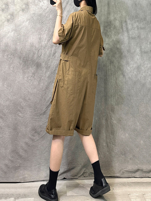 Women Summer Casual Pure Color Short Jumpsuits