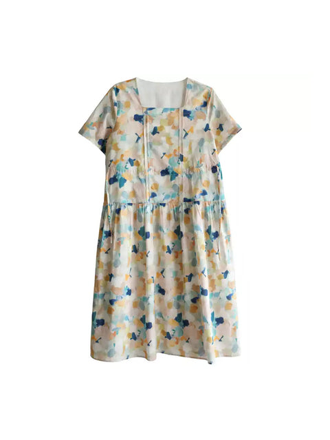 Women Summer Casual Print Cotton Loose Dress