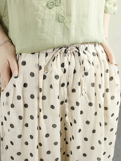 Pantalones bombachos de primavera Artsy Dot 100 % ramio para mujer