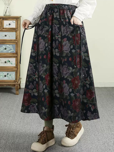 Women Spring Flower Strap Loose 100%Cotton Skirt