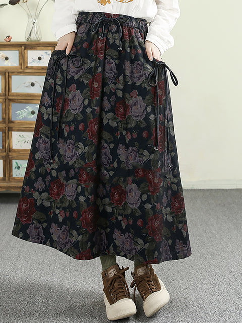 Women Spring Flower Strap Loose 100%Cotton Skirt