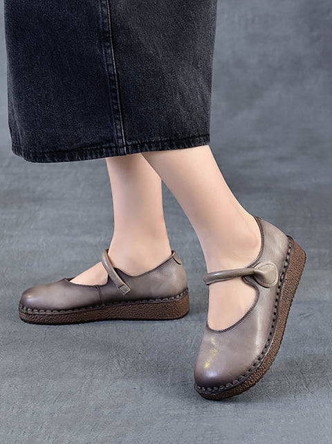 Zapatos de tacón bajo de piel auténtica para mujer, primavera