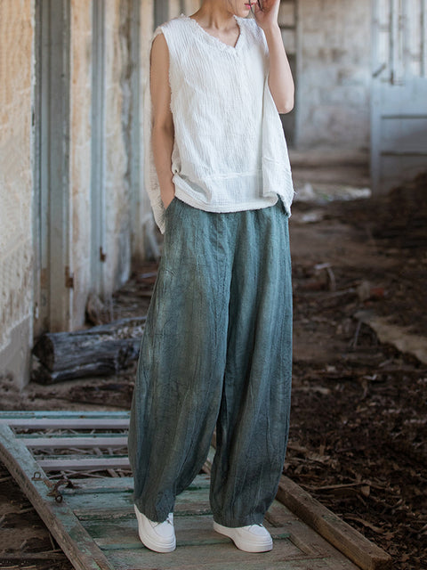 Pantalones farol con bolsillo retro teñido anudado de verano para mujer de talla grande