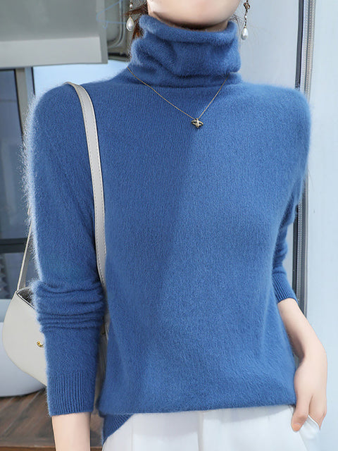 Women Autumn Turtleneck Soft Warm Knit Sweater