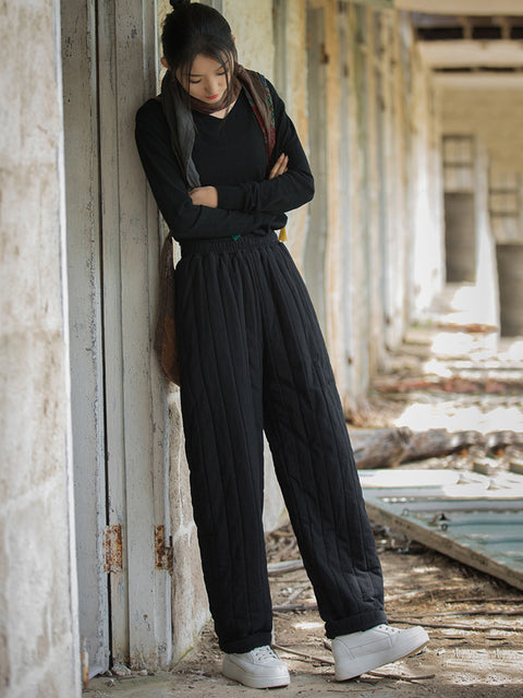 Pantalones harén acolchados con costuras sólidas de invierno para mujer