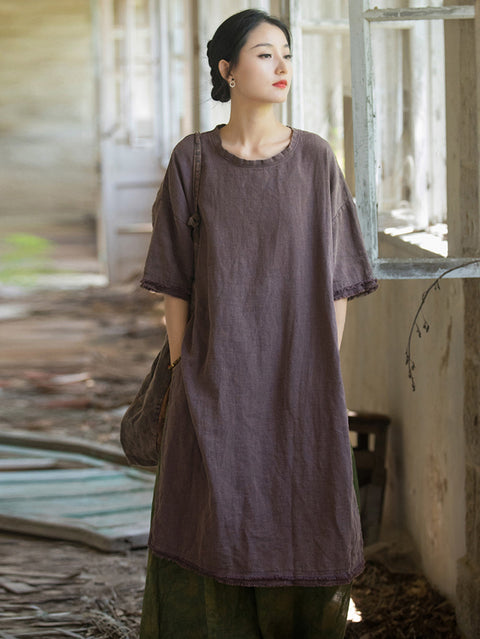 Vestido con dobladillo dividido y borlas vintage de verano para mujer