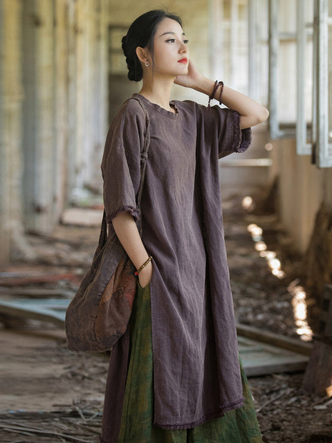 Vestido con dobladillo dividido y borlas vintage de verano para mujer