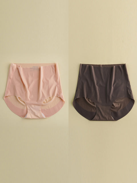 2 Pieces Women Casual Solid Silk High-Waist Breathable Underwear