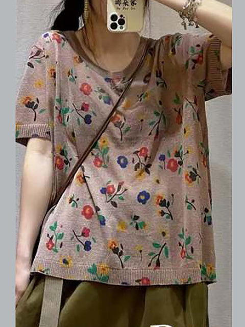 Camisa holgada informal de verano con flores para mujer