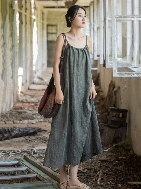 Vestido tipo chaleco holgado liso vintage de verano para mujer de talla grande