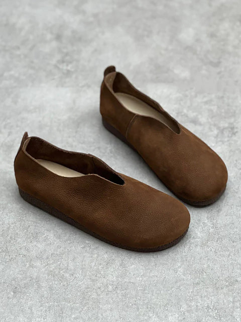 Women Casual Solid Genuine Leather Soft Flat Shoes