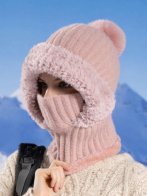 Bufanda y gorro de punto de felpa cálido para mujer para invierno