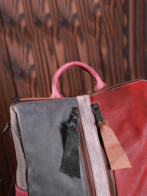 Multicolor Women Leather Zipper Backpack