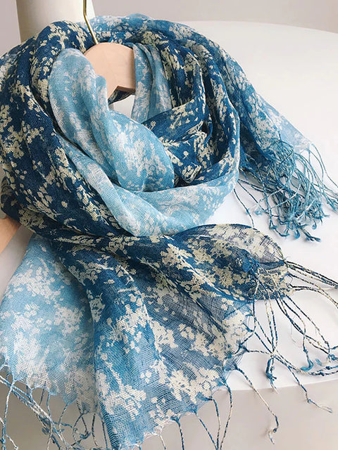 Women Ethnic Tie-dye Geometric Flower Tassel Travel Scarf