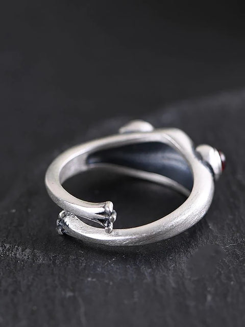 Unisex Retro Adjustable Frog Silver Ring