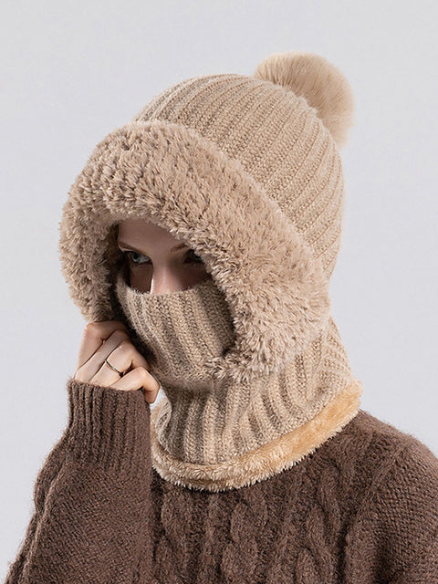 Bufanda y gorro de punto de felpa cálido para mujer para invierno