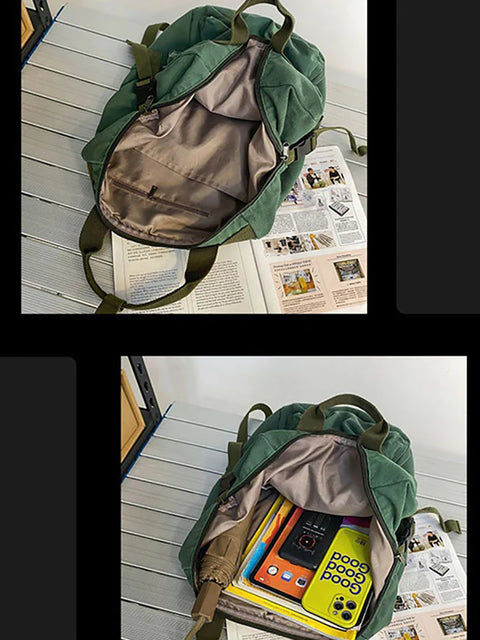 Casual Solid Canvas Zipper Backpack