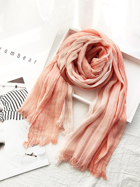 Spring Artsy Stripe Cotton Tassel Soft Scarf