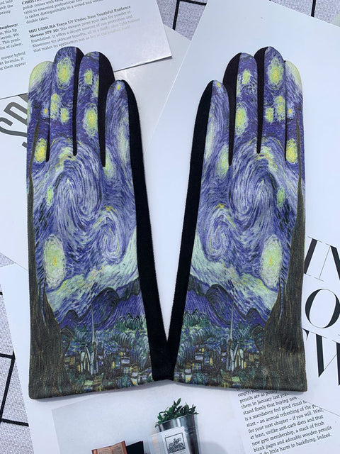 Guantes cálidos para exteriores con estampado de moda para mujer