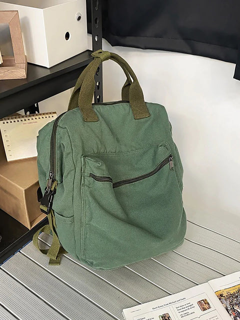 Casual Solid Canvas Zipper Backpack