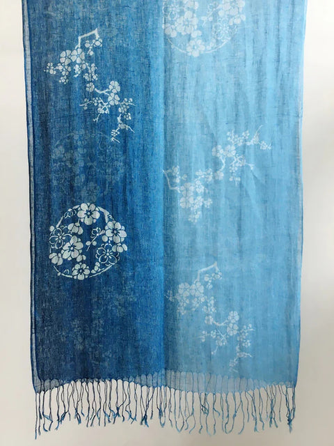 Women Ethnic Tie-dye Geometric Flower Tassel Travel Scarf