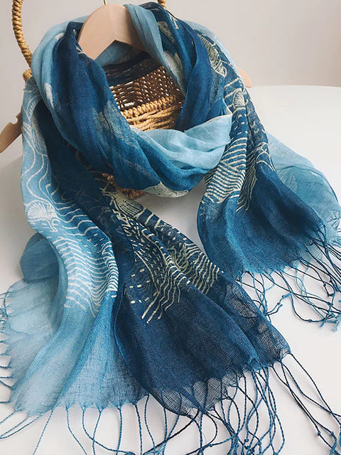 Women Ethnic Tie-dye Geometric Flower Tassel Travel Scarf