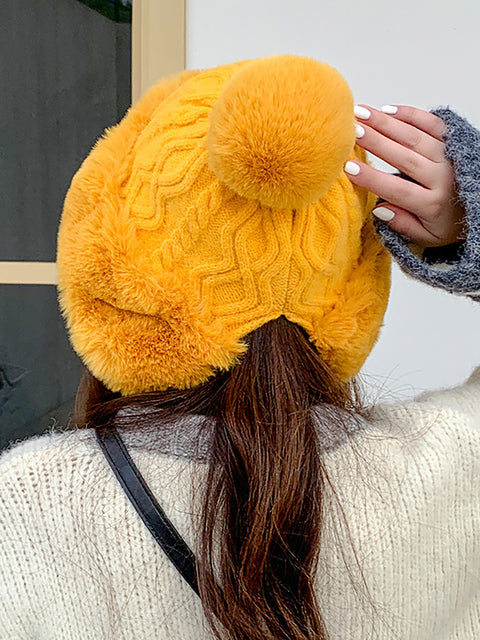 Gorro de bola de pelo cálido y grueso para mujer de invierno