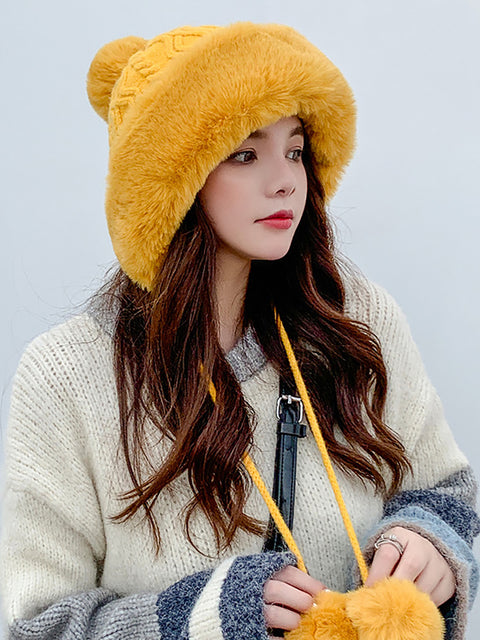 Gorro de bola de pelo cálido y grueso para mujer de invierno