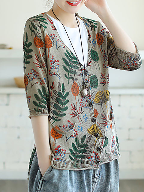 Plus Size Printed Half Sleeve Women Knitted Shirt