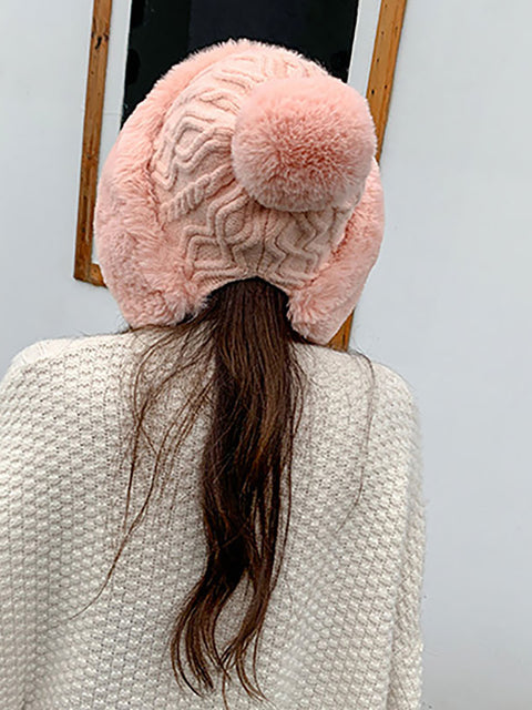 Gorro de bola de pelo cálido y grueso para mujer de invierno