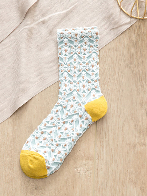 5 Pairs Pure Cotton Floral Casual Women Socks