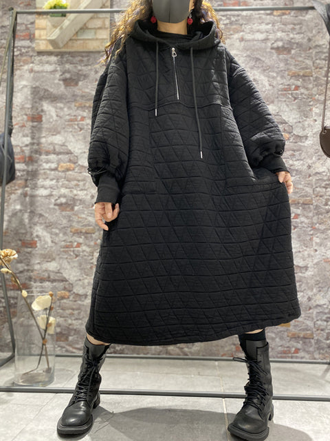 Plus Size Winter Women Wadded Clothes Hooded Dress