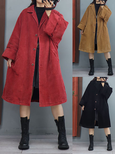 Plus Size Women Batwing Sleeve Baggy Mid Length Padded Coat