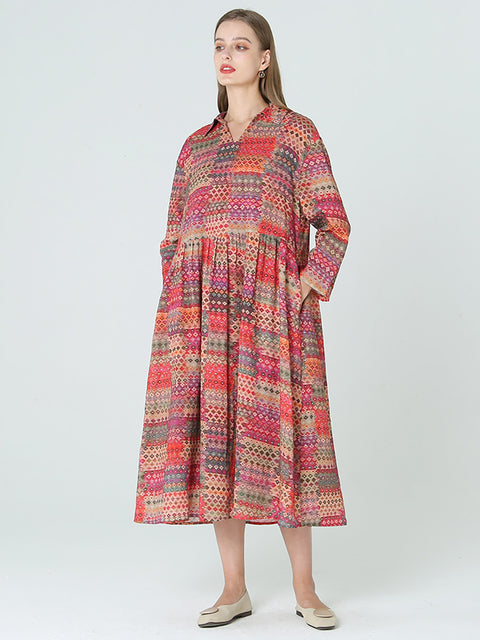 Plus Size Prints Long Sleeve Spring Bohemia Dress