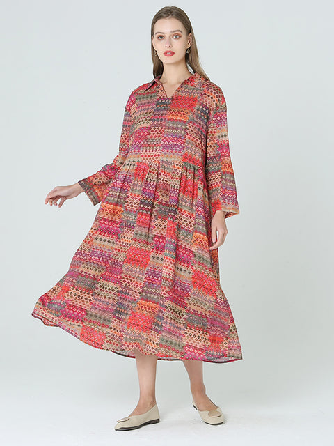 Plus Size Prints Long Sleeve Spring Bohemia Dress