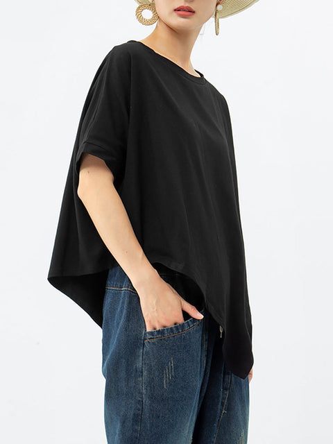 Camiseta holgada irregular de talla grande para mujer, 100 % algodón