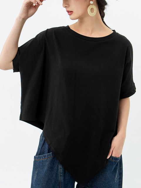 Camiseta holgada irregular de talla grande para mujer, 100 % algodón