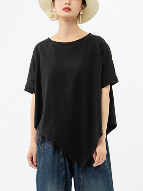 Camiseta holgada irregular de talla grande para mujer, 100 % algodón